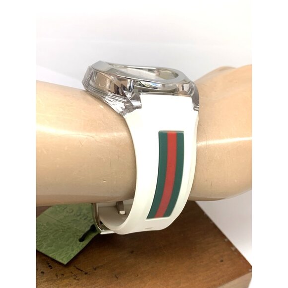 GUCCI Men's Watch SYNC YA137102 Swiss Quartz Clear Case White Rubber Band 46mm - Picture 12 of 14
